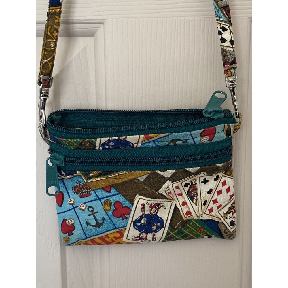 Val in Stitches Fabric Crossbody Purse Small 6x4.5 Card Games Handmade in USA - Picture 9 of 12